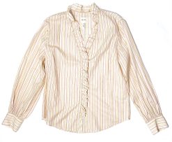 Rebecca Taylor Women's Striped Long Sleeve Ruffle V-Neck Top Blouse Size XS
