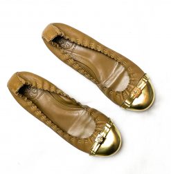 TORY BURCH TAN LEATHER BOW CAP TOE BALLET FLATS SIZE 6
