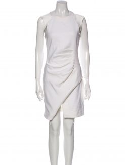 L'Agence White Ruched Sleeveless Asymmetric High Neck Dress Size 4