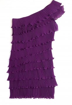 Tadashi Shoji Purple Plisse Pleated Chiffon One Shoulder Cocktail Dress Size 8