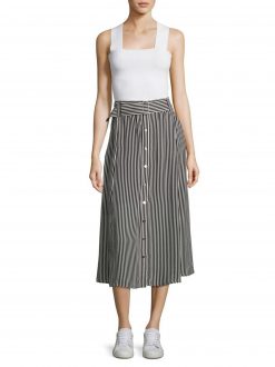 A.L.C. Womens Divya Striped Silk A-Line Midi Skirt Size 0