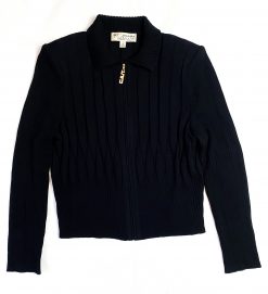 St. John Collection Womens Black Ribbed Knit Full Zip Long Sleeve Jacket 8