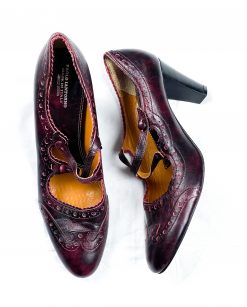 PAOLO LANTORNO VINTAGE BURGUNDY LEATHER BROGUE HEELS PUMPS SIZE 41