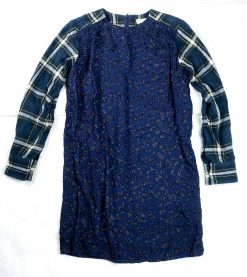 SACAI Blue Shimmer High Neck Plaid Long Sleeve Dress Size 1 Japan