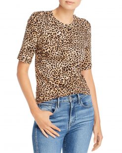 Enza Costa NEW Womens Animal Print Crew Neck Short Sleeve Shirt Top Blouse XS