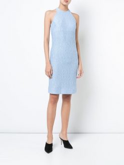 NOMIA GARMENTORY NEW BLUE LINEN CRINKLE RACER KNEE DRESS SIZE 8