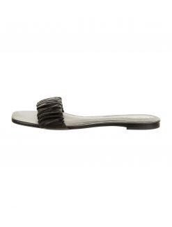 REFORMATION MARCELLA BLACK LEATHER RUCHED FLAT SLIDES SANDALS SIZE 10
