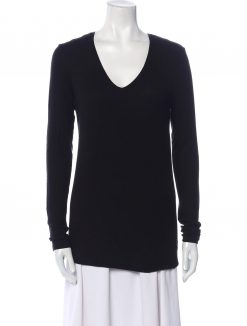 ATM Anthony Thomas Melillo Womens Ribbed V-Neck Long Sleeve Shirt Top Blouse Med