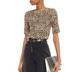 Enza Costa NWT Animal Print Short Sleeve Crew Neck Top Blouse XS NEW