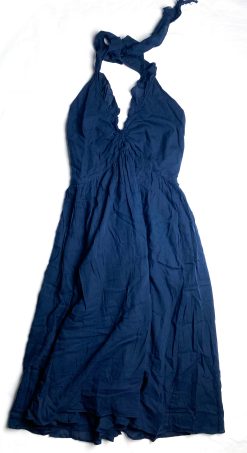 LOUP CHARMANT GARMENTORY BLUE COTTON HALTER KNEE DRESS MEDIUM