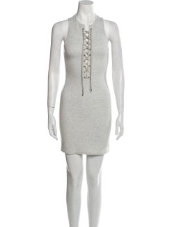Derek Lam 10 Crosby NEW Gray Ribbed Lacing V-Neck Sleeveless Sheath Dress Small