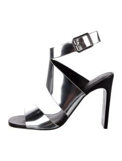 SIGERSON MORRISON SILVER METALLIC LEATHER ANKLE CUFF SANDALS HEELS 7.5