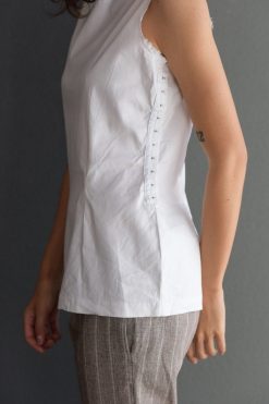 Hazel Brown Garmentory White Linen Sleeveless Crew Neck Top Blouse Size 2/M