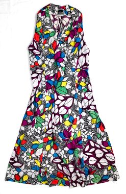 Luisa Spagnoli Womens Vintage 1970's Floral V-Neck Sleeveless A-Line Dress