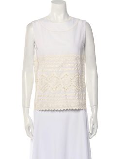 Tory Burch White Sleeveless Crochet Lace High Neck Sleeveless Top Blouse 4