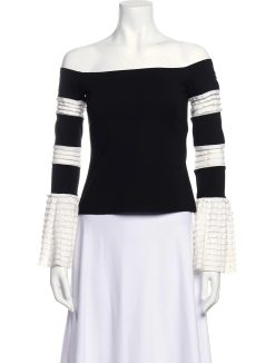 Alexis Womens Off Shoulder Long Bell Sleeve Sweater Small Black