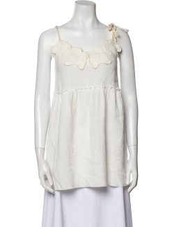 CHLOE PARIS WHITE SCALLOPED LACE TRIM TANK TOP BLOUSE SIZE 36