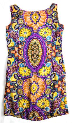 DORVILLE ENGLAND VINTAGE 1970'S MOD PRINT SILK KNEE LENGTH DRESS LARGE