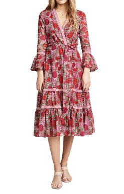 Alexis NEW Women's Marcas Long Sleeve A-Line Flare Wrap Midi Dress Size Small