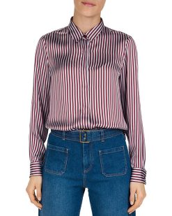 Gerard Darel Monroe Striped Satin Button Down Top Blouse Size 36