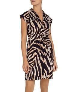 Gerard Darel Sole Tiger Print V-Neck Dress Size 36