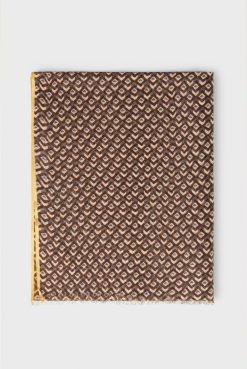 Gerard Darel Womens Isis Printed Gold Foil Trim Scarf Wrap Shawl Brown Blue