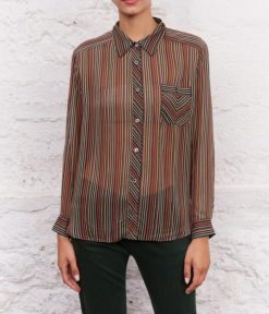 Gerard Darel Womens Clarysa Long Sleeve Striped Button Up Top Blouse 1/Small