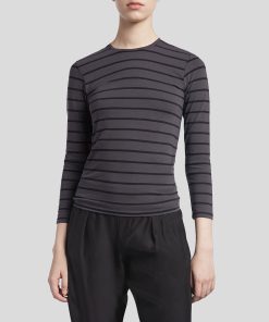 ATM Anthony Thomas Melillo Gray Striped Pima Crew Neck Tee Top Small