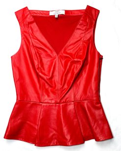 Robert Rodriguez Red Leather Sleeveless V-Neck Top Blouse Size 2