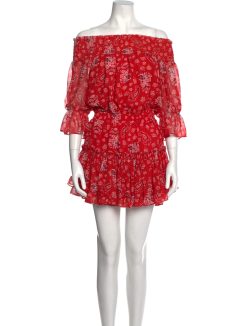 MISA LOS ANGELES DARLA RED PAISLEY OFF THE SHOULDER MINI DRESS SMALL