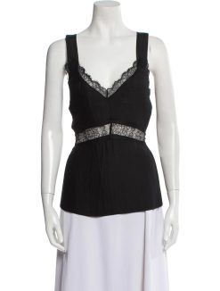 Sleeping With Jacques Black Silk Lace V-Neck Camisole Top Blouse Size 2 $395