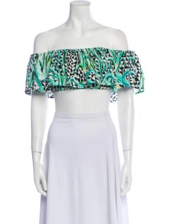 MARA HOFFMAN PRINTED OFF SHOULDER CROP TOP BLOUSE SIZE SMALL