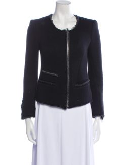 Iro Womens Astrid Tweed Fringe Boucle Zip Evening Black Blazer Jacket Size 0