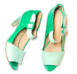 TRACEY NEULS GREEN MIX HERB PATENT OPEN TOE SANDALS HEELS PUMPS SIZE 40