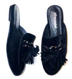 JEFFREY CAMPBELL BLACK VELVET TASSEL SLIDES MULES FLATS SIZE 6
