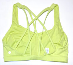 LULULEMON BLACK FREE TO BE SERENE YELLOW PEAR STRAPPY BRA SIZE 8