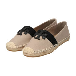 TORY BURCH WESTON BEIGE CANVAS LOGO ESPADRILLE FLATS SIZE 8
