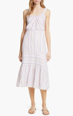 LA VIE REBECCA TAYLOR METALLIC STRIPED COTTON HALTER MIDI MAXI DRESS SIZE XS