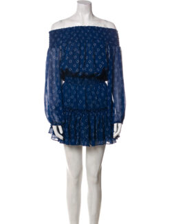 Misa Los Angeles Blue Printed Off Shoulder Long Sleeve Mini Dress Small