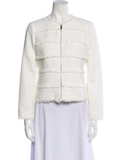 REBECCA TAYLOR WHITE TWEED FRINGE LESAGE JACKET BLAZER SIZE 2