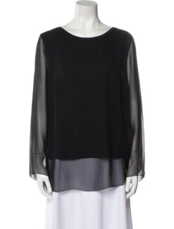 AKRIS PUNTO BLACK SHEER LAYERED LONG SLEEVE TOP BLOUSE SIZE 4