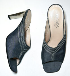 ESCADA ITALY BLUE DENIM SLIDES MULES HEELS SANDALS SIZE 7