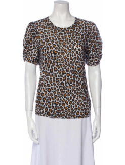A.L.C. NEW LEOPARD PRINT COTTON PUFF SLEEVE SHIRT TOP BLOUSE SIZE XS