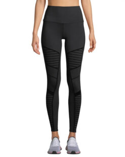 ALO YOGA BLACK FLOCKED HIGH RISE WAIST MOTO LEGGINGS PANTS SMALL