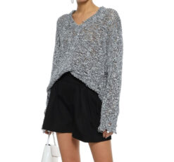 IRO NISK GRAY V NECK OPEN KNIT DISTRESSED PULLOVER SWEATER SIZE SMALL