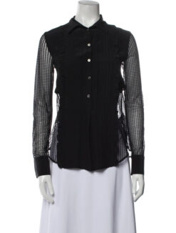 Marissa Webb Womens Long Sleeve Silk Crew Neck Ruffle Top Blouse Size XS