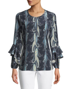 KOBI HALPERIN EVITA PAISLEY PRINT SILK TOP BLOUSE SIZE MEDIUM