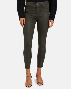 L’Agence NWT Margot Coated High Rise Skinny Ankle Jeans Army Size 24