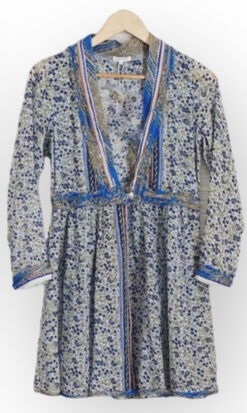 POUPETTE ST. BARTH OLIVE AQUA JASMINE PRINTED MINI TUNIC DRESS SIZE XS