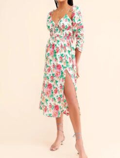 For Love & Lemons NWT Womens Becca Floral V-Neck Long Sleeve Midi Dress Medium